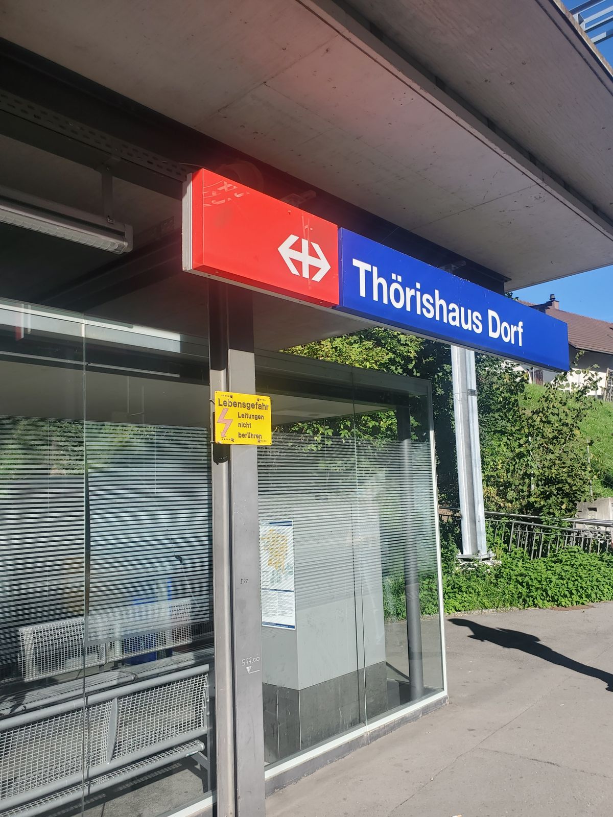 Thörishaus train station sign